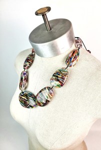 Artistic <b>Resin</b> Angel Statement Necklace Irregular Shape Multicolor Abstract Pattern Handmade Fashion Jewelry Collectible <b>Craft</b> - Product Image 3
