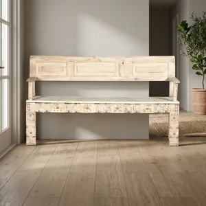 Solid Recycled Mango Wood Seating Bench Sofa <b>Chair</b> <b>Rustic</b> Farmhouse Furniture for Garden Hall Entryway Living Room <b>Dining</b> - Product Image 5