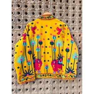 เสื้อแจ็คเก็ตขนสัตว์สีเหลืองปักลายมือสำหรับผู้หญิง สไตล์โบโฮ ลายช้างและดอกไม้ แบบแคชเมียร์ เสื้อโค้ทฤดูหนาว ดีไซน์เนอร์สไตล์ชาติพันธุ์ - Product Image 6