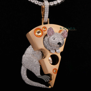 925 Silver 18k Gold Plated Rhodium Plated Luxury Animal Moissanite Pizza <b>Mouse</b> Pendant Cute Themed Charm Everyday Wear Unisex - Product Image 5