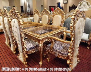 Luxury Style Teak Wood Dining Room Furniture Set High End Modern Gold Polish Dining <b>Table</b> Customized Size Color Durable Design - Product Image 5