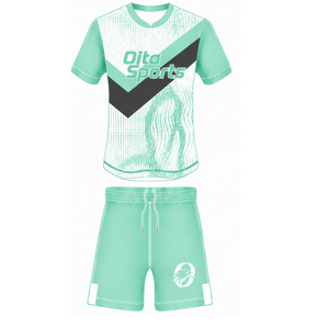 Conjunto de Uniforme de Rugby de Manga Corta en Verde Menta, Blanco y Negro, Jersey de Rugby con Cuello Redondo y Estampado Gráfico, Pantalones Cortos con Cordón, Ropa Deportiva para Equipo - Product Image 1