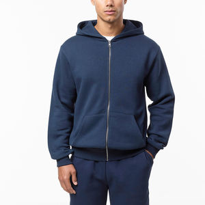 ชุดวอร์มมีฮู้ดผ้าฟลีซคอตตอนหนาน้ำหนักมากสำหรับผู้ชาย แบบมีซิปทรงโอเวอร์ไซส์ สกรีนโลโก้ได้ตามต้องการ ระบายอากาศได้ดี สไตล์ลำลอง สีพื้น - Product Image 5