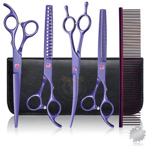 Juego de Tijeras para Mascotas de 8 Pulgadas, Tijeras Rectas y Planas, Tijeras Curvas de Doble Punta, Herramientas de Peluquería Canina para Golden Retriever - Product Image 1