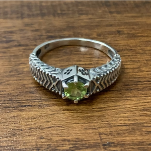 Handmade Boho Antique Silver 925 <b>Ring</b> Round Green <b>Peridot</b> Unique Textured Band Jewelry By JAIPUR SILVER - Product Image 2