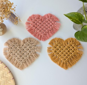 Stylish Heart Shape Macrame Coasters Handmade Table <b>Mats</b> Perfect for Beverage Serving And Romantic Table Decor From India - Product Image 4