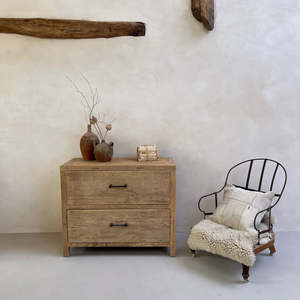 Commode à deux tiroirs en bois massif récupéré, meuble de rangement moderne pour salon et chambre, fait main, écologique, mobilier de maison - Product Image 4
