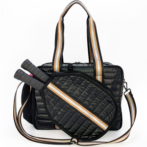 Sac de raquette en néoprène rayé bleu marine et rose, fermeture éclair, résistant à l'eau, sac de sport pour le tennis - Product Image 6