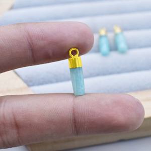 Pendentif cylindrique en amazonite naturelle, capuchon plaqué or, breloque en tube de pierre précieuse, bijou fait main, cadeau pour la Saint-Valentin - Product Image 3