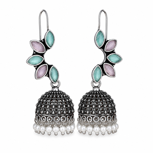 Pendientes colgantes estilo bohemio con forma de campana, con piedras de cuarzo verde menta y lavanda, y gotas de perlas de imitación para mujer, joyería para fiestas. - Product Image 1