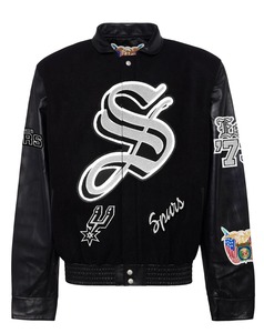 San Antonio Spurs Wool & Leather <b>Old</b> English Varsity <b>Jacket</b> Black Black - Product Image 1