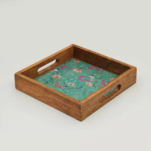Premium Wooden Enamel Serving <b>Square</b> Tray <b>with</b> Floral Pattern for <b>Coffee</b> Tea Breakfast OEM ODM Manufacturer - Product Image 1