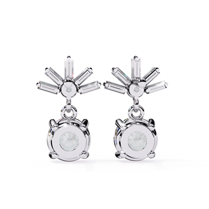 Pendientes de Lujo con Moissanita Baguette Sunburst, Corte Redondo de 4.5mm, Color D, VVS, Pendientes Colgantes de Moissanita, Joyería Fina - Product Image 5