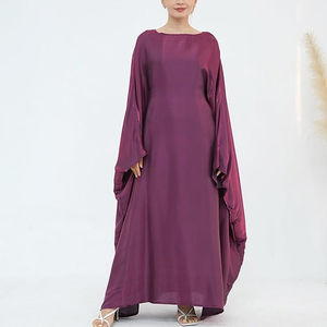 Abayas pour femmes et jeunes filles, couleur bordeaux uni, avec fermeture éclair frontale, style fantaisie, traditionnel, élégant, longueur au sol, pour l'extérieur, style Dubaï, coupe oversize - Product Image 2