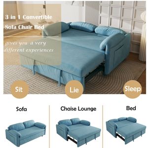 Divano Letto in Velluto Blu da 54 Pollici, un Capolavoro per il Soggiorno con Opzione Letto Estraibile - Product Image 6