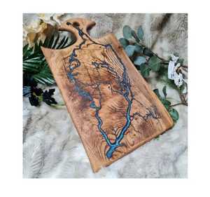 Modern <b>Black</b> Marble Epoxy Resin Paddle Board Handcrafted Wood <b>Serving</b> <b>Tray</b> Luxury Charcuterie Platter with Handle Designer Board - Product Image 6