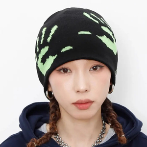 Black Green Handprint Beanie Hat Knit <b>Winter</b> <b>Cap</b> Streetwear Skull <b>Cap</b> Wholesale Trendy Knitted Beanies Custom Letter Patterns - Product Image 3