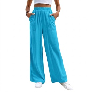 Pantalon de survêtement en molleton pour femme, taille mi-haute, coupe large, couleur unie, effet usé, avec cordon de serrage, taille élastique, poches, longueur intégrale, décontracté, été - Product Image 6