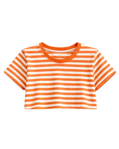 Ensemble décontracté d'été deux pièces pour femme : crop top rayé orange et short, taille élastique, tenue de détente, streetwear, OEM - Product Image 2