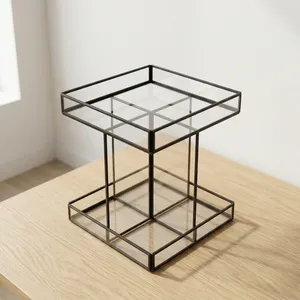 Organizador de tocador de vidrio y hierro de diseño artesanal, moderno y lujoso, diseño decorativo para almacenamiento de cosméticos, decoración para tocador/oficina/hogar - Product Image 3
