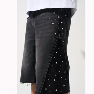 Pantalones Cortos de Mezclilla Negros Premium con Lavado Vintage, con Pedrería Personalizada, para Hombre, con Cordón Ajustable, de Secado Rápido, Ecológicos, Deportivos, con Bajo sin Rematar, Cómodos - Product Image 5