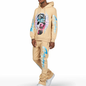 ชุดวอร์มผ้าฟลีซคอตตอน 100% พิมพ์ลายตามสั่ง กางเกงขาบาน เสื้อฮู้ดแบบสวม ชุดวอร์ม 2 ชิ้น สไตล์สตรีทสำหรับผู้ชาย ชุดกางเกงขายาวทรงเข้ารูป - Product Image 2