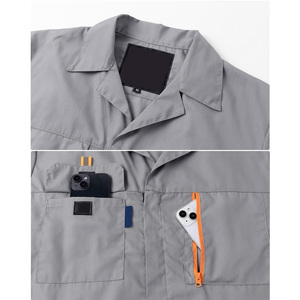 Unisex Gray Short Sleeve <b>Work</b> Coverall Breathable Cotton High Visibility <b>Waterproof</b> Industrial Safety Uniform - Product Image 4