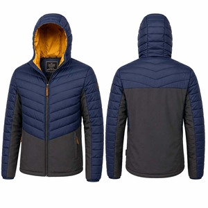 Chaqueta Acolchada con Capucha para Hombre, Color Azul Marino y Gris, con Bloques de Color, Cierre de Cremallera, Resistente al Viento, para Invierno y Actividades al Aire Libre - Product Image 1