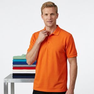 Polo pour homme à manches courtes en coton 100% orange, respirant, couleur unie, décontracté, tricoté, coupe classique - Product Image 3