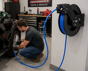 Enrouleur de tuyau d'air robuste à ressort en acier, fixation murale, 3/8 po x 50 pi, enroulement automatique, 300 PSI, pour garage GAPGAR013 - Product Image 1