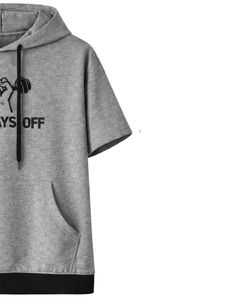 Sudadera con Capucha Gris de Manga Corta para Hombre, Estampada con 'No Days Off', para Gimnasio y Fitness, Sudadera con Capucha y Bolsillo Canguro, Mezcla de Algodón, Estilo Urbano - Product Image 2