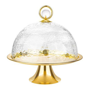 Supports à gâteaux en métal glamour avec couvercle en verre, qualité supérieure, présentoir rond pour desserts, fournitures pour gâteaux de mariage et d'anniversaire - Product Image 6