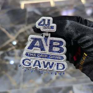 925 <b>Silver</b> Moissanite Letter <b>Charm</b> Pendant Iced Out Micro Insert Rhodium Plated Drip Design for Certified for Party Hiphop - Product Image 1