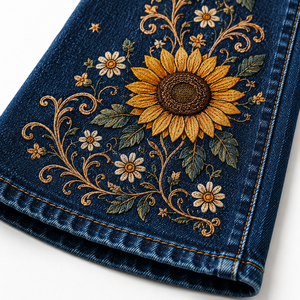 Jean évasé taille haute pour femme, motif floral, denim vintage foncé, style streetwear décontracté, respirant, OEM ODM - Product Image 6