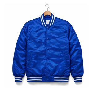 Vestes bomber en satin pour hommes de qualité supérieure, couleur bleu foncé, style streetwear, poignets élastiques, veste en satin tendance avec service OEM - Product Image 1