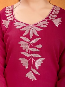 Luxury Magenta Pink Traditional Salwar Kameez Set Silver Zari Embroidery Straight <b>Kurta</b> Pant Indian/Pakistani Wedding Party Wear - Product Image 2