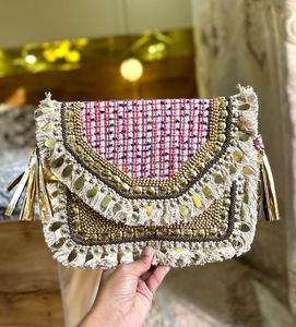 Artisanat de luxe Banjara tissu sac à main avec broderie femmes fantaisie Satin doublure pochette soirée sac à main à bas prix - Product Image 5