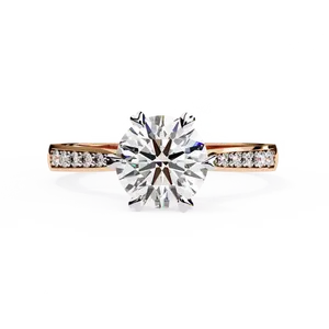 Bague solitaire unisexe en or massif véritable avec diamant de laboratoire brillant taille ronde et halo caché - Product Image 5
