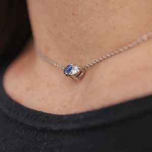 Sapphire Choker Necklace Two Stone Minimalist Necklace 3 Prong Basket Setting 14K 18K Gold Platinum Fine Jewelry - Product Image 4