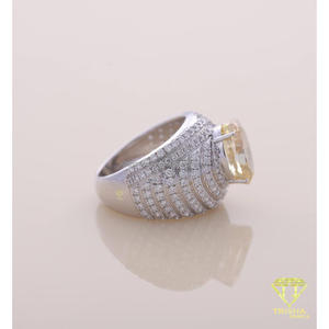 Yellow Cushion Moissanite Diamond Pave <b>Cocktail</b> <b>Ring</b> White <b>Gold</b> Luxury Statement Engagement Wedding Jewelry Gift - Product Image 3