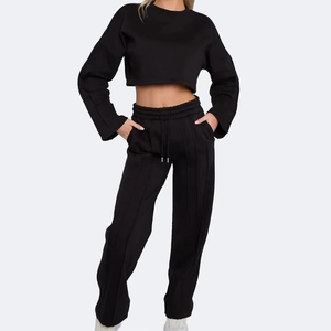 Custom 2-Piece Set for Women Casual Solid Cropped Hoodie and Sweatpants Full Length Winter Tracksuit 100% Cotton 2026 - Product Image 6