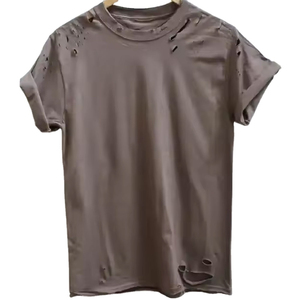 Best Sale Men's <b>Distressed</b> Embroidered Knitted T-Shirts Cotton Breathable Soft Comfortable Eco-Friendly Summer <b>Top</b> Quality - Product Image 3