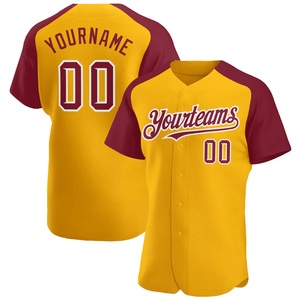 Customized <b>Elite</b> Yellow Maroon Baseball Uniform with Raglan Sleeves Breathable Bird Eye Mesh Custom Team Apparel - Product Image 1
