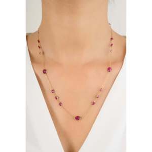 18K Yellow Gold Ruby Station <b>Beaded</b> <b>Necklace</b> - Product Image 4