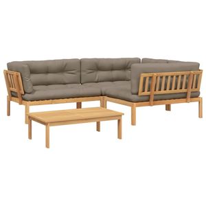 Ensemble de canapés en bois d'acacia massif et polyester taupe, meubles de jardin naturels - Product Image 2