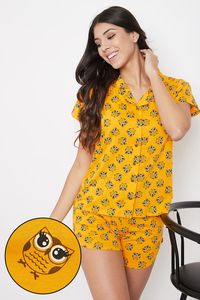 Conjunto de Pijama de Manga Corta con Estampado Amarillo para Mujer, Tejido de Algodón Transpirable, Cierre de Botones, Corte Regular - Product Image 6