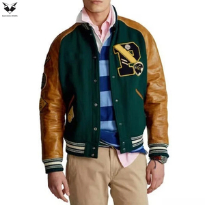 Chaqueta Varsity Personalizada al por Mayor de Alta Calidad para Hombre, Chaqueta de Béisbol con Parches Bordados, Mangas de Cuero y Lana - Product Image 3