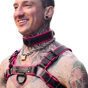 Arnés de piel sintética Hardline Bulldog para hombre, encaje rosa, ajuste ajustable en el pecho, ropa de club premium, disfraces sexys - Product Image 5