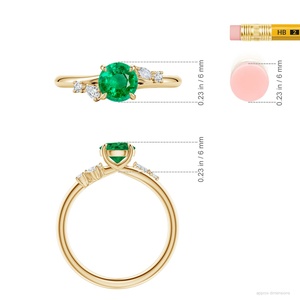 Anillo de Compromiso de Oro de 14K con Esmeralda Verde de Corte Redondo de 1 Quilate y Detalles de Diamantes Naturales de Múltiples Formas, Anillo Hecho a Mano Personalizado - Product Image 4