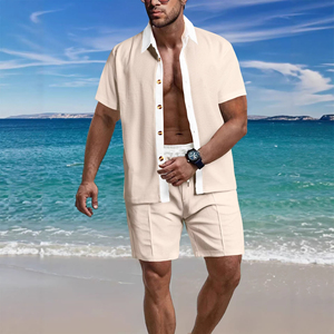 Ensemble décontracté pour homme, tenue d'été décontractée, coton tissé respirant, costume deux pièces - Product Image 5